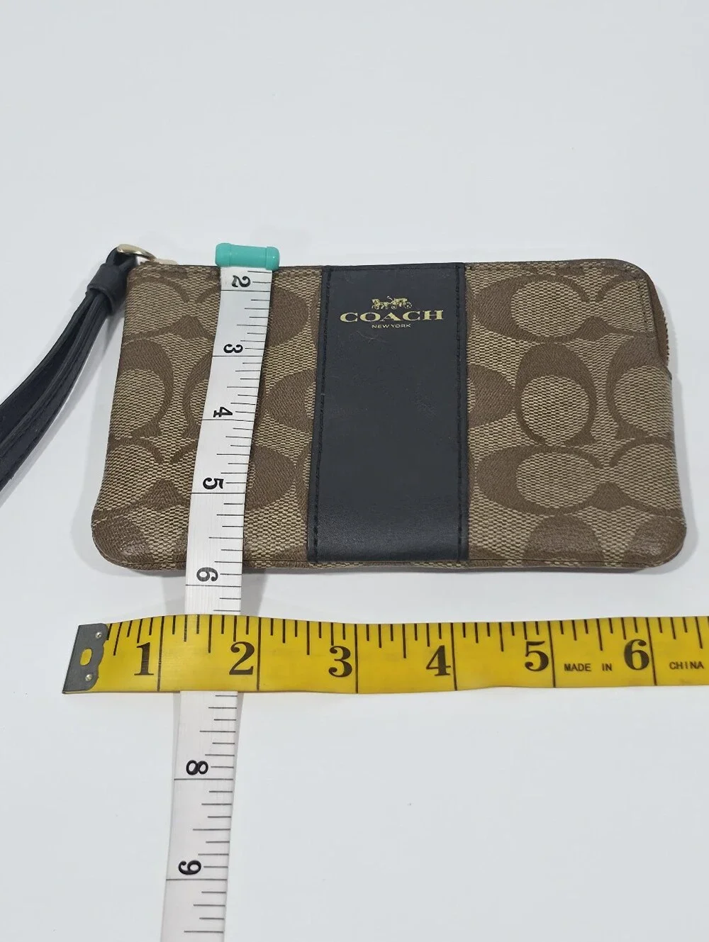 Coach F58035 Signature Canvas Corner Zip Wristlet Khaki Black